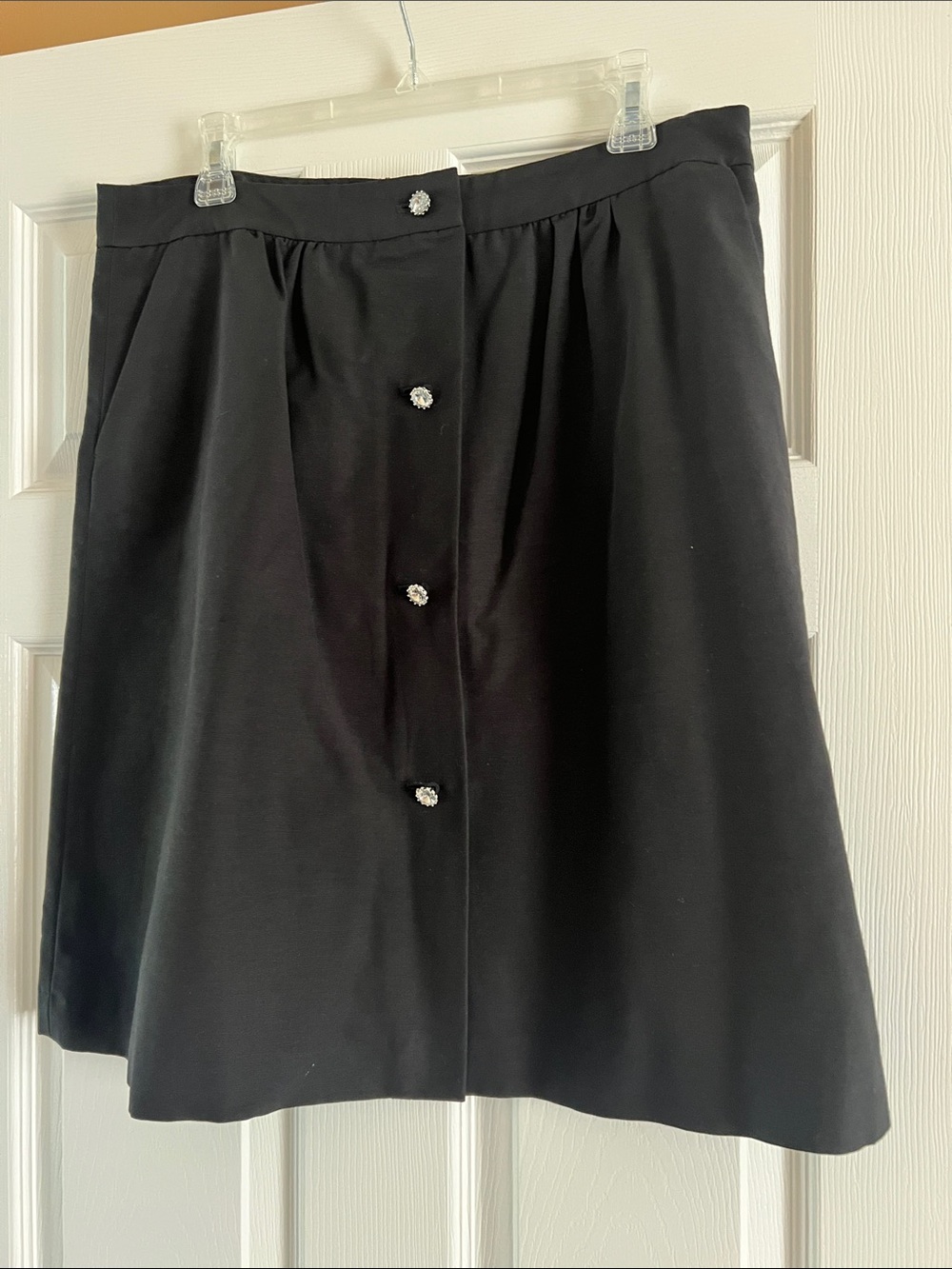 Talbots Black A-Line Skirt with Decorative Rhinestone Buttons Size 12